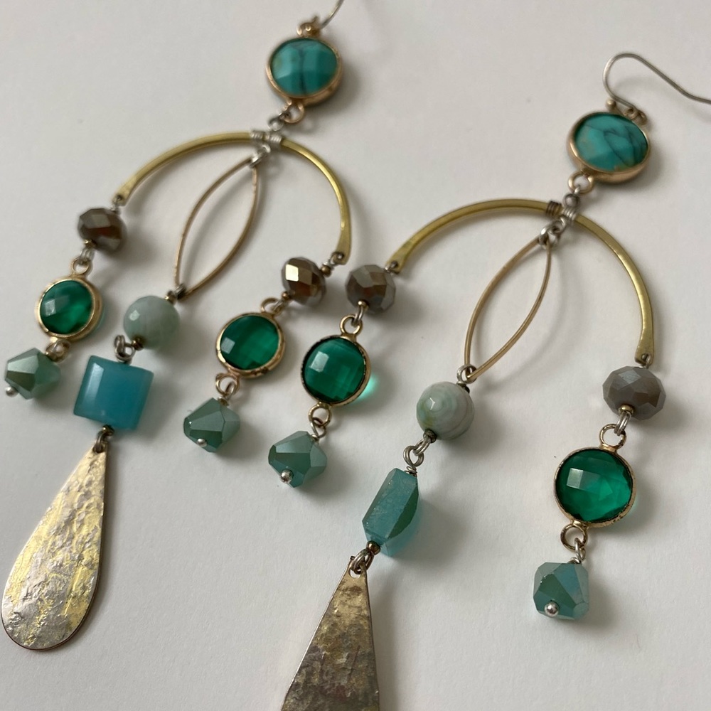 Dangly beaded and turquoise drop earrings
